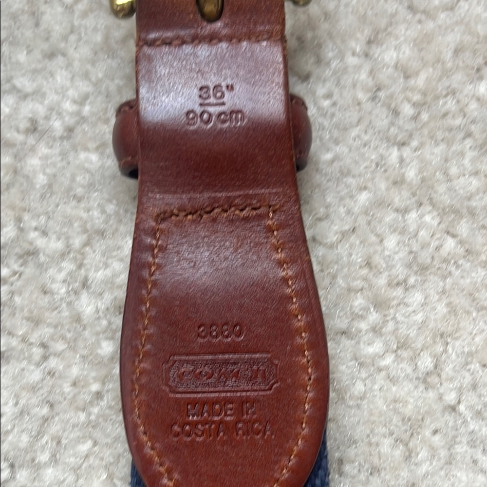 Coach Navy Canvas Leather Belt with Brass Buckle, 36” - Picture 2 of 8